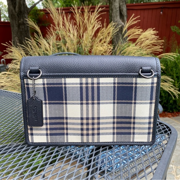 NWT Coach Turner Flap Crossbody Bag (Navy/Garden Plaid) - Picture 3 of 7